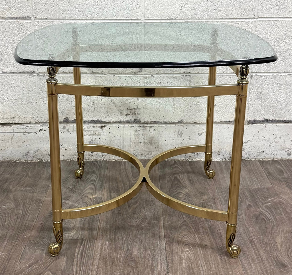 Vintage Hollywood Regency Brass and Glass End Table Side Table Lamp Table