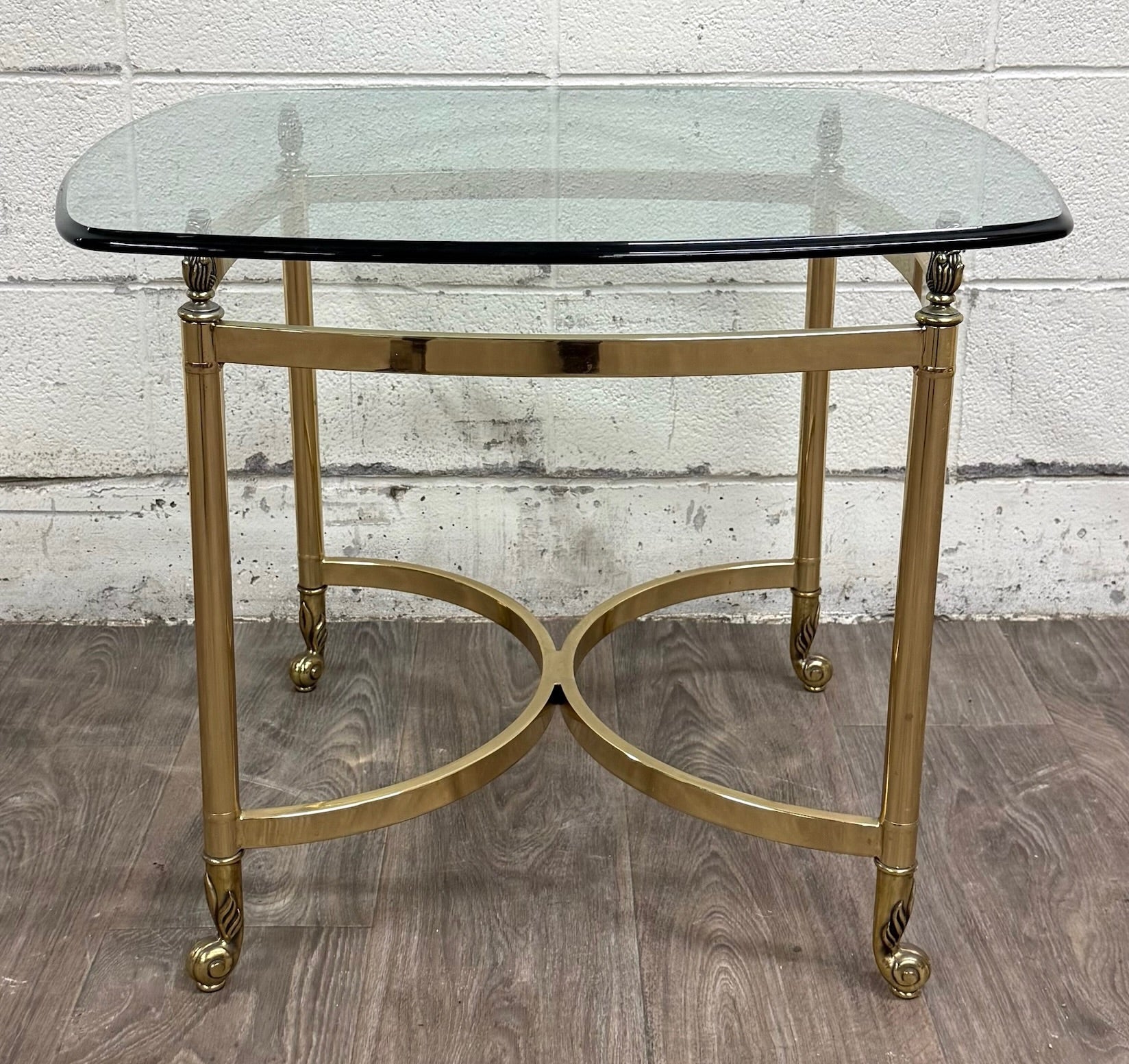 Vintage Hollywood Regency Brass and Glass End Table Side Table Lamp Table