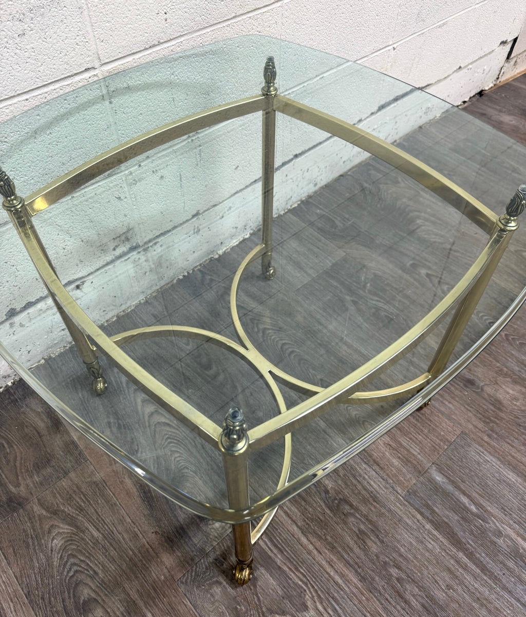 Vintage Hollywood Regency Brass and Glass End Table Side Table Lamp Table