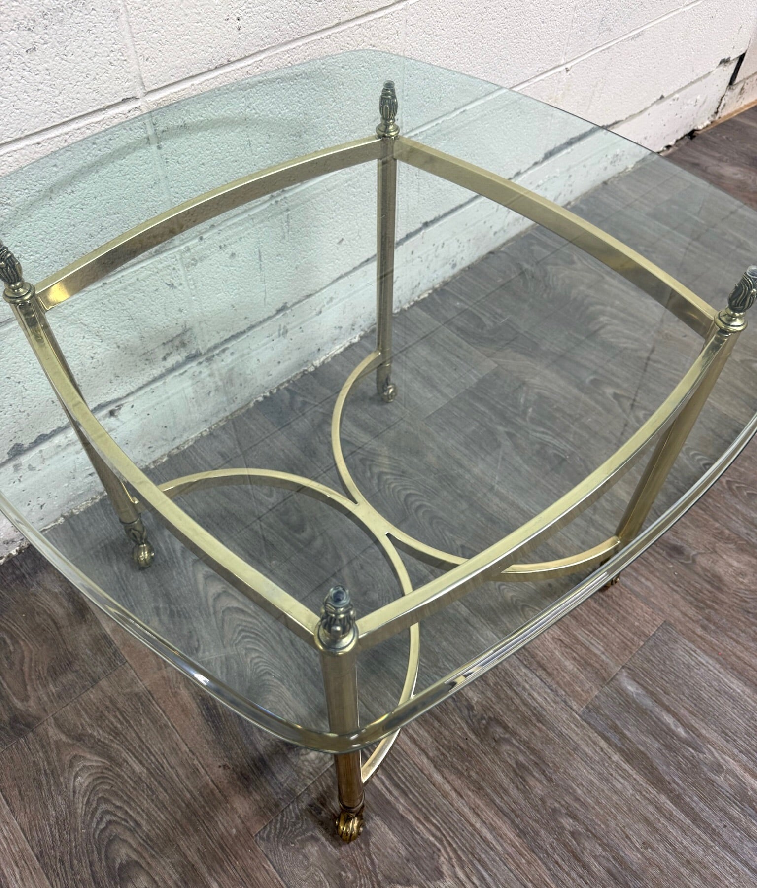 Vintage Hollywood Regency Brass and Glass End Table Side Table Lamp Table