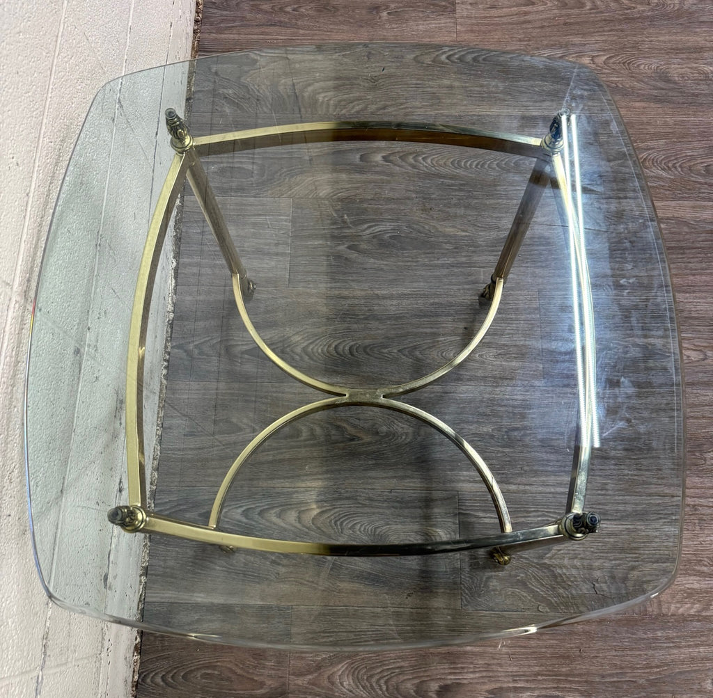 Vintage Hollywood Regency Brass and Glass End Table Side Table Lamp Table