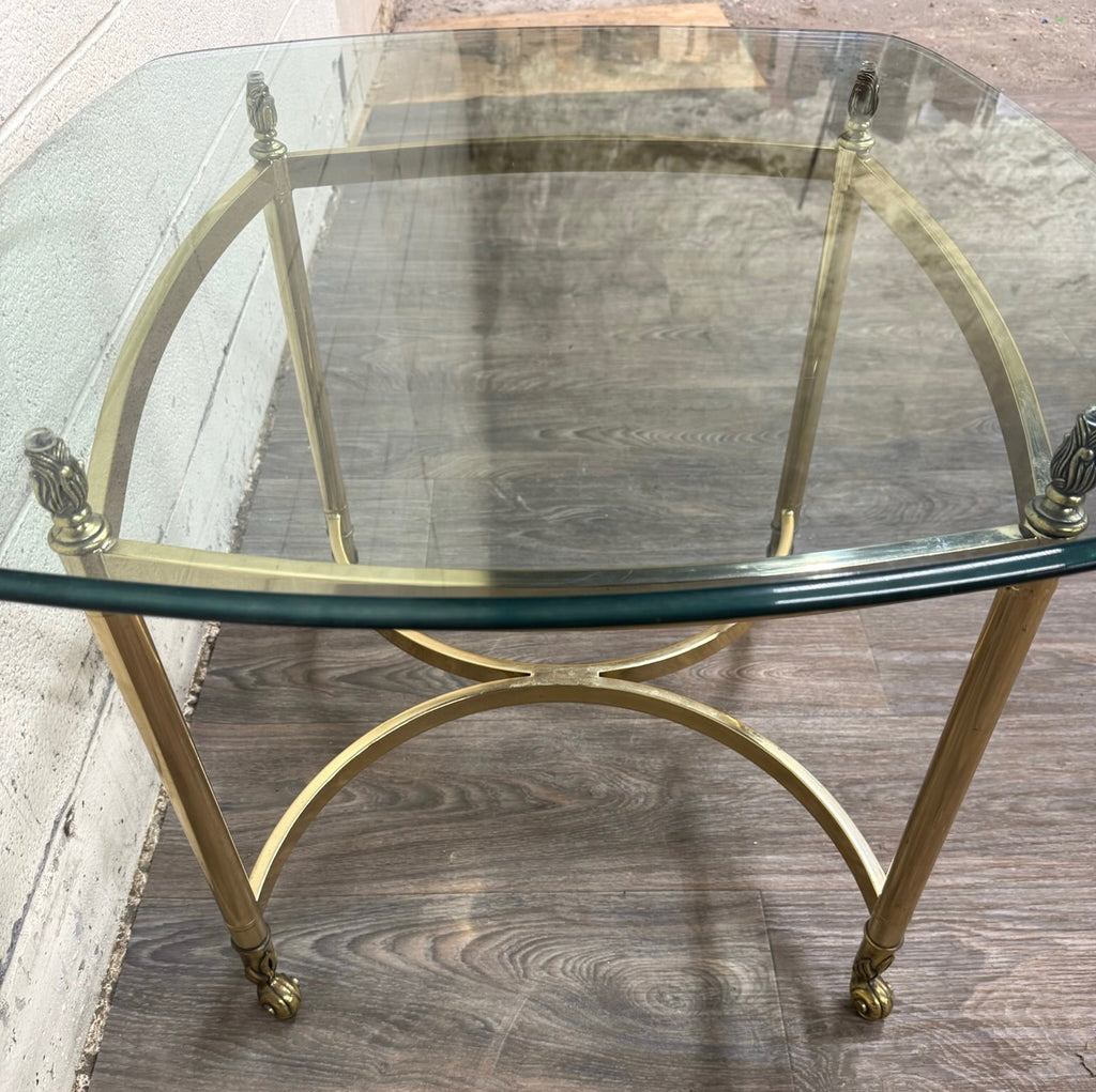 Vintage Hollywood Regency Brass and Glass End Table Side Table Lamp Table