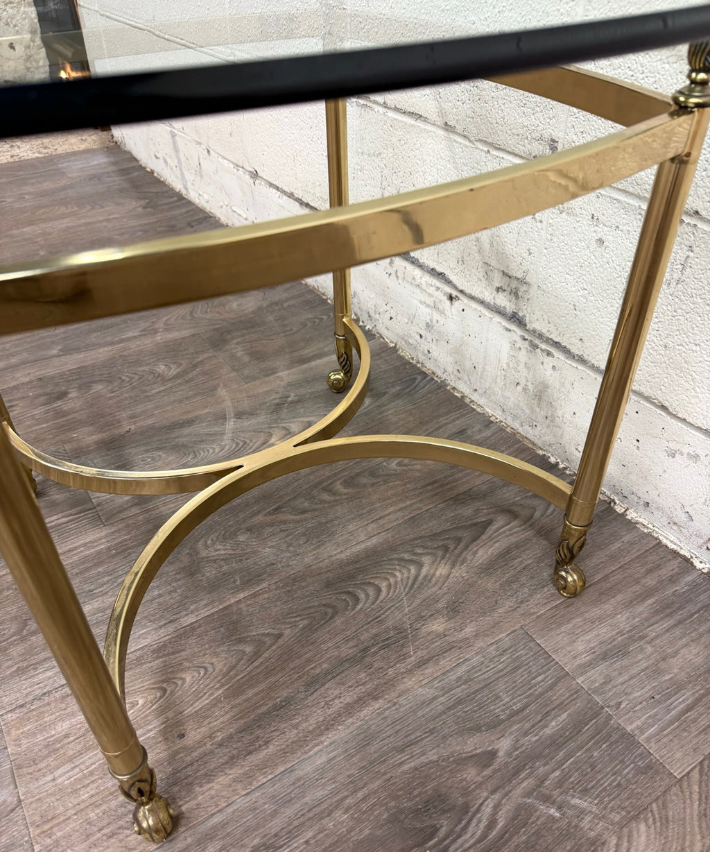 Vintage Hollywood Regency Brass and Glass End Table Side Table Lamp Table