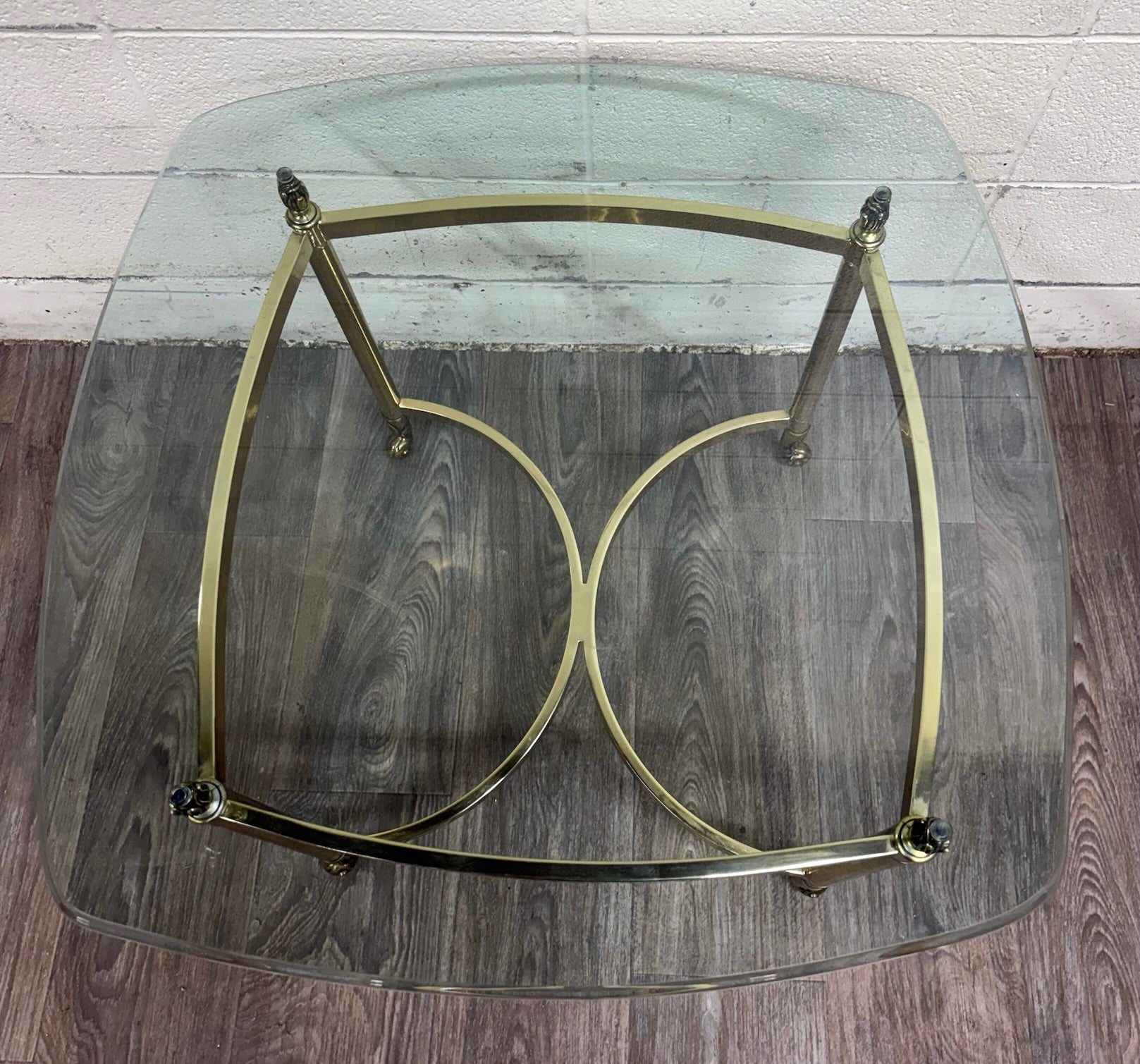 Vintage Hollywood Regency Brass and Glass End Table Side Table Lamp Table