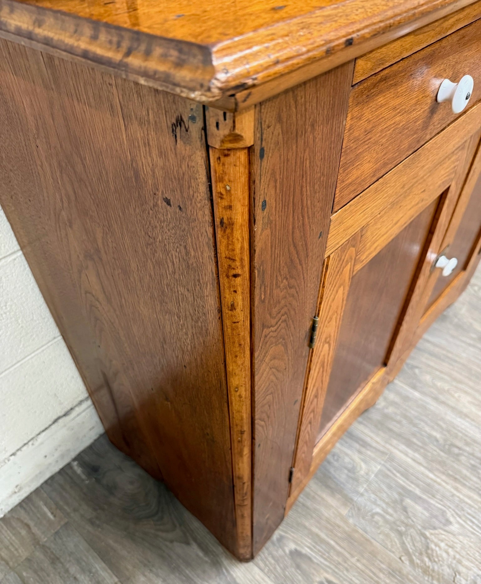 Antique American Primitive Farmhouse Solid Oak Step Back Cupboard