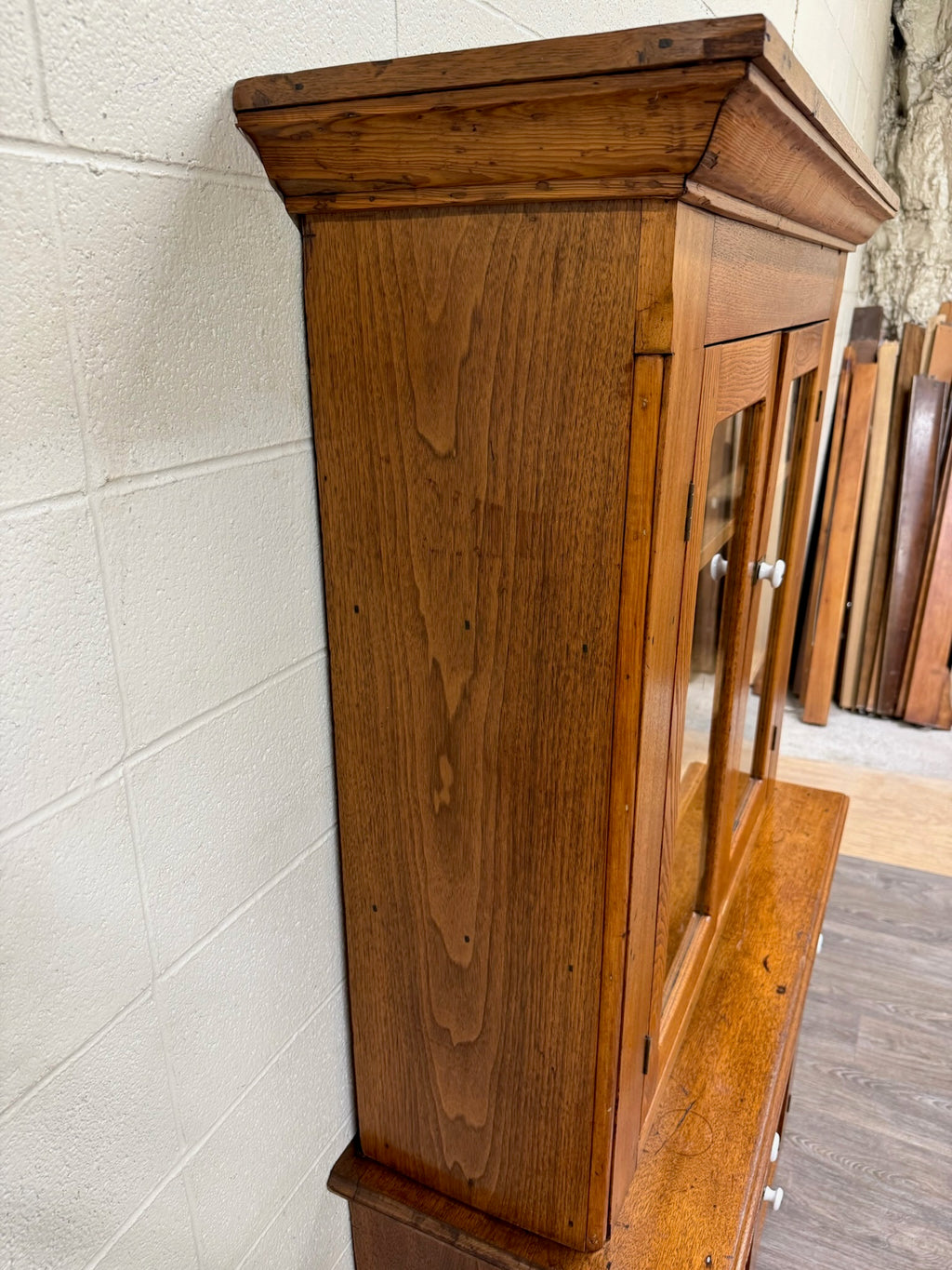 Antique American Primitive Farmhouse Solid Oak Step Back Cupboard