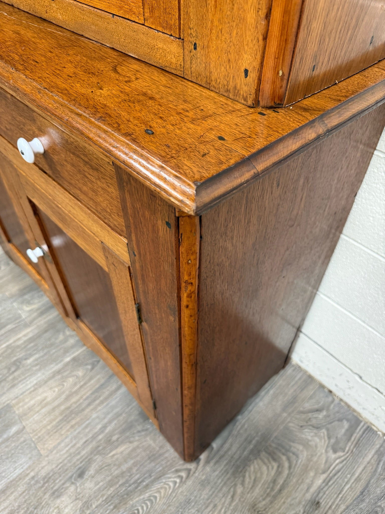 Antique American Primitive Farmhouse Solid Oak Step Back Cupboard