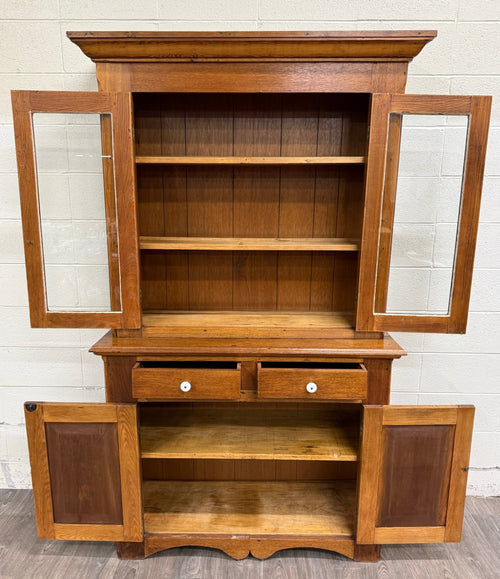 Antique American Primitive Farmhouse Solid Oak Step Back Cupboard