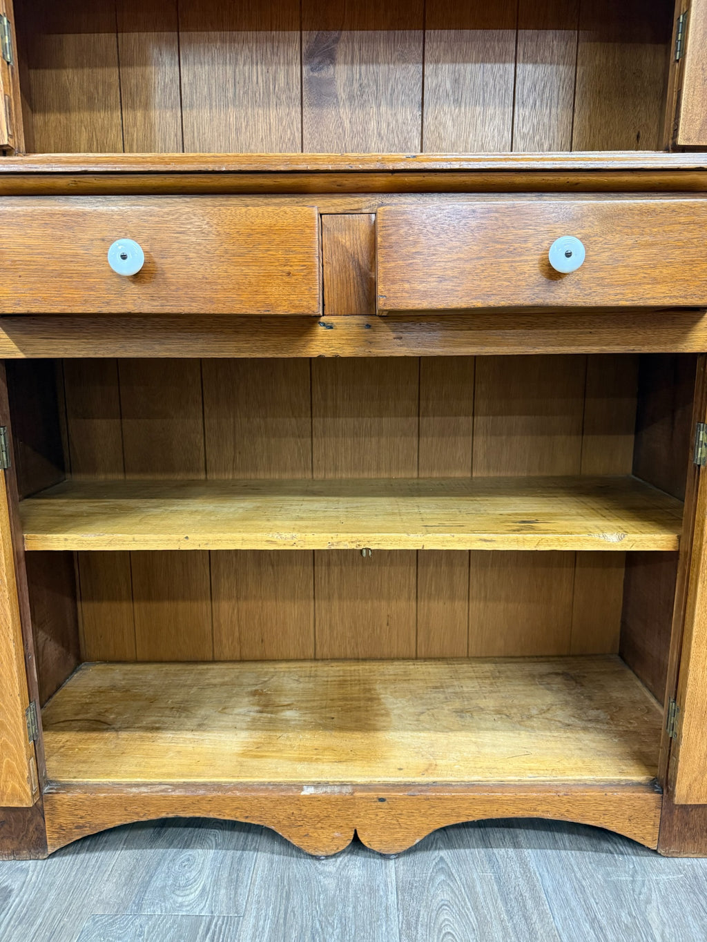 Antique American Primitive Farmhouse Solid Oak Step Back Cupboard