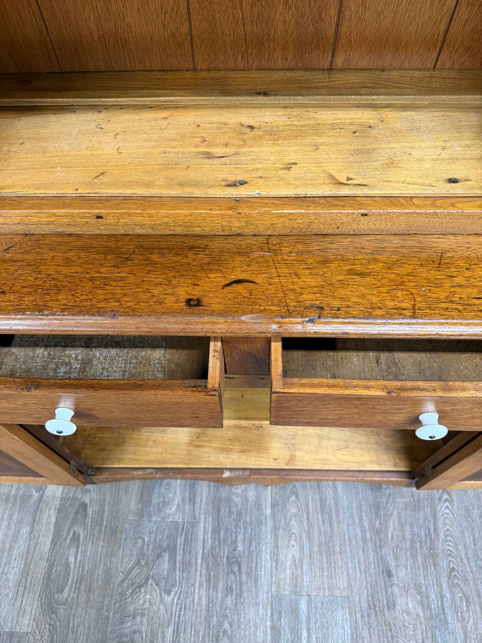 Antique American Primitive Farmhouse Solid Oak Step Back Cupboard