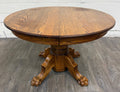 Vintage 48 Inch Round Quarter Sawn Oak Lion Paw Claw Foot Pedestal Dining Table
