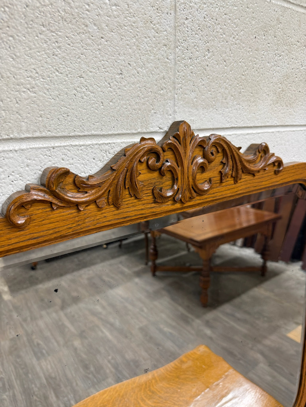 Antique Victorian Tiger Oak Serpentine Dresser with Beveled Mirror