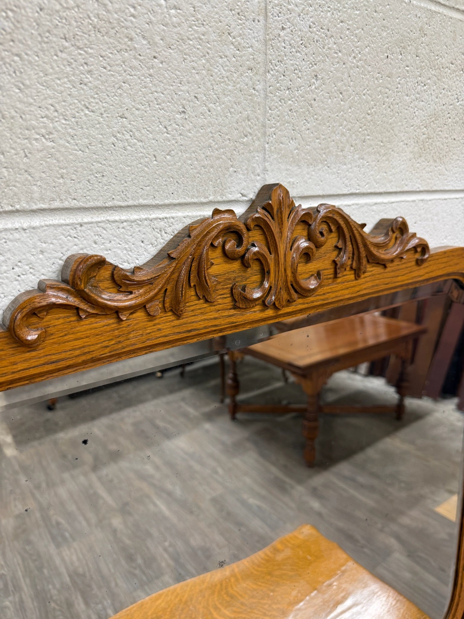 Antique Victorian Tiger Oak Serpentine Dresser with Beveled Mirror