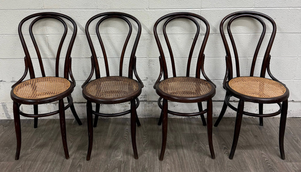 Antique Thonet Style Bentwood Caned Seat Dining Chairs - Set of 4