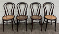 Antique Thonet Style Bentwood Caned Seat Dining Chairs - Set of 4