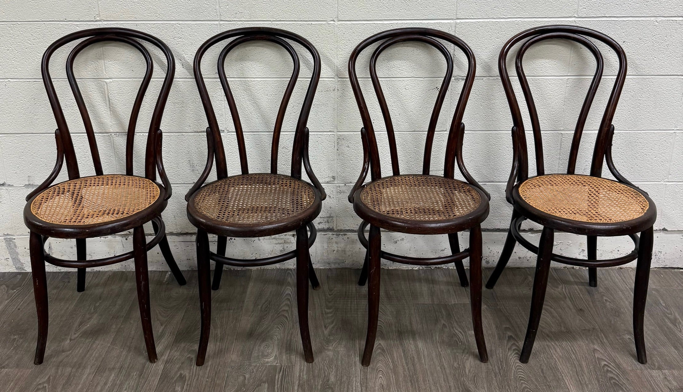 Antique Thonet Style Bentwood Caned Seat Dining Chairs - Set of 4
