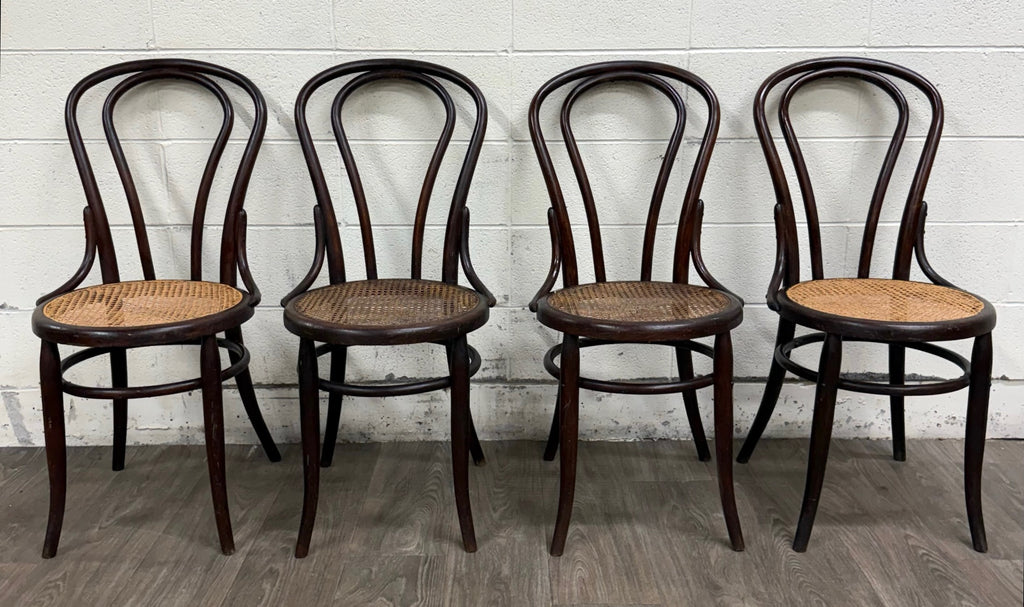 Antique Thonet Style Bentwood Caned Seat Dining Chairs - Set of 4