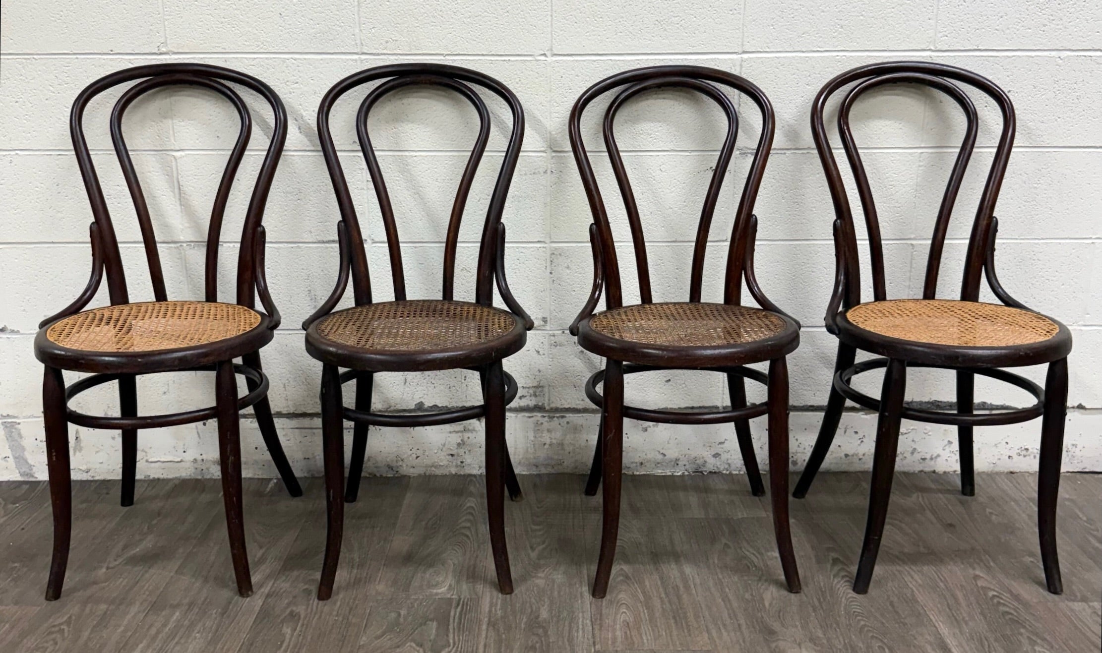 Antique Thonet Style Bentwood Caned Seat Dining Chairs - Set of 4