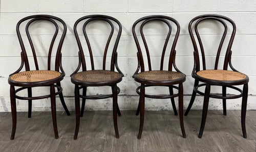 Antique Thonet Style Bentwood Caned Seat Dining Chairs - Set of 4