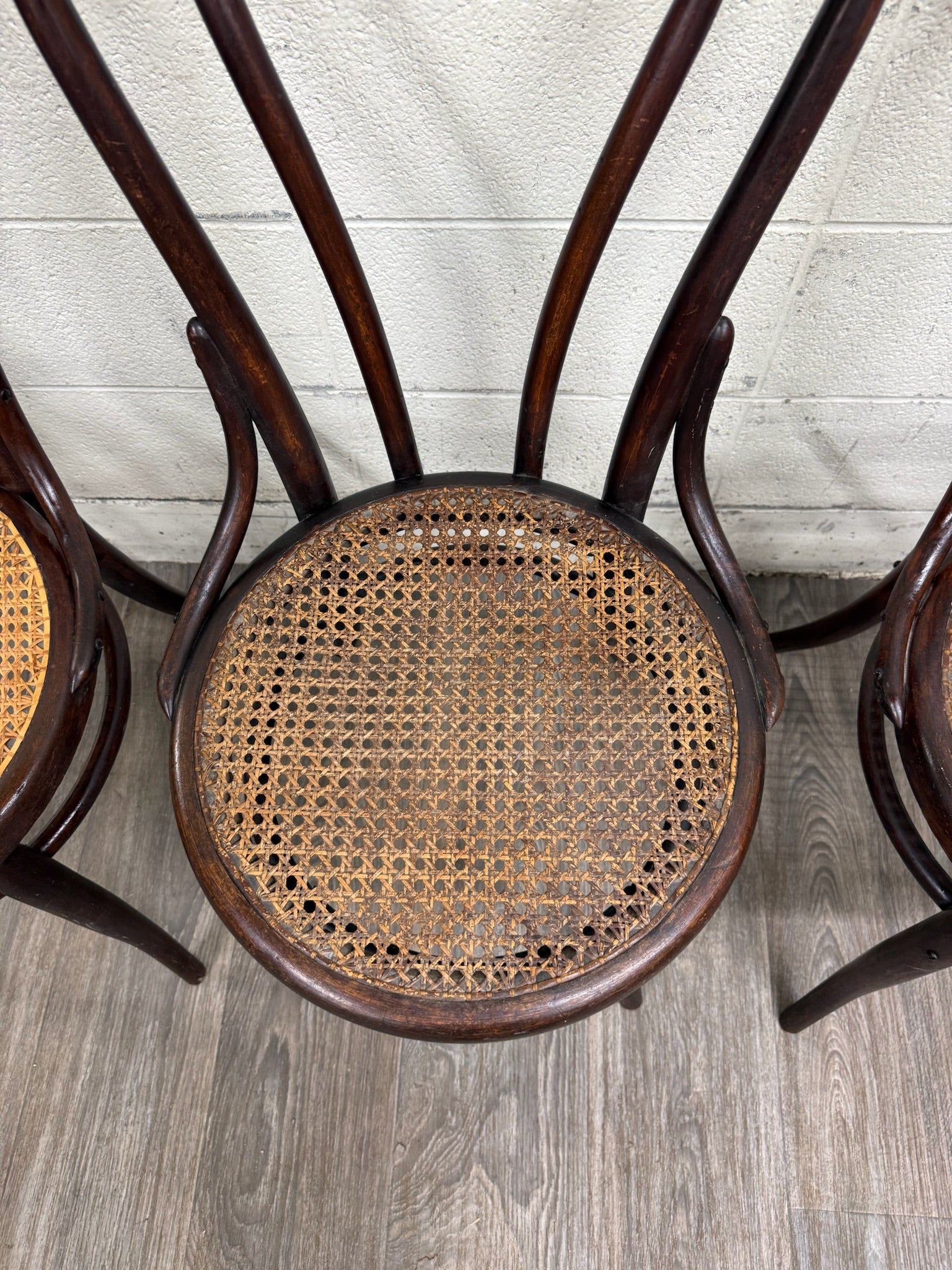 Antique Thonet Style Bentwood Caned Seat Dining Chairs - Set of 4