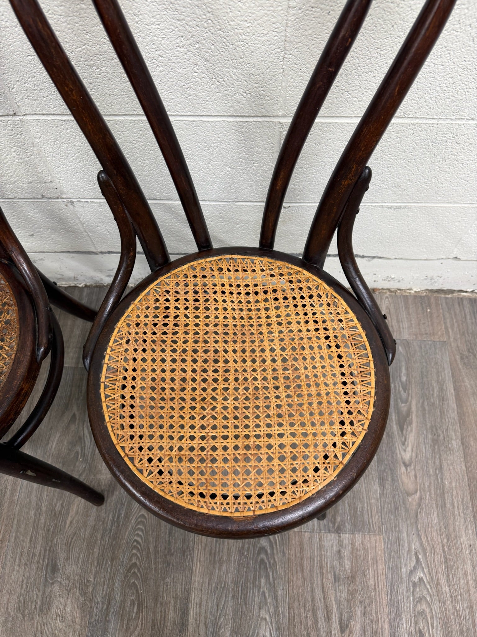 Antique Thonet Style Bentwood Caned Seat Dining Chairs - Set of 4
