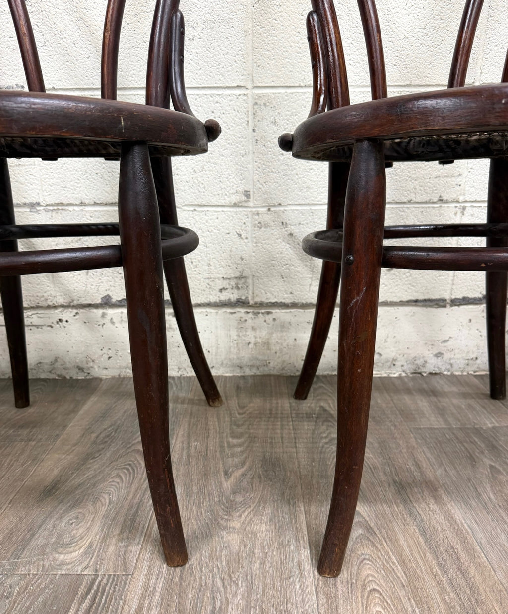 Antique Thonet Style Bentwood Caned Seat Dining Chairs - Set of 4