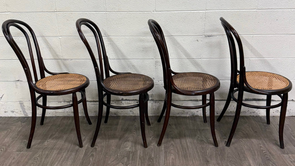 Antique Thonet Style Bentwood Caned Seat Dining Chairs - Set of 4