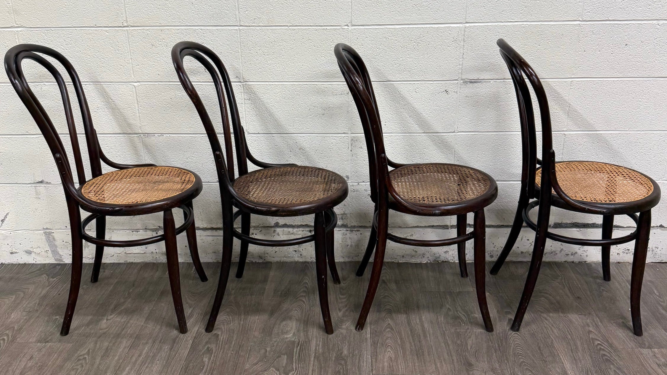 Antique Thonet Style Bentwood Caned Seat Dining Chairs - Set of 4