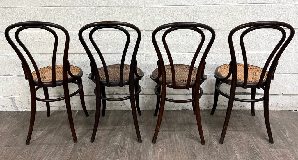Antique Thonet Style Bentwood Caned Seat Dining Chairs - Set of 4