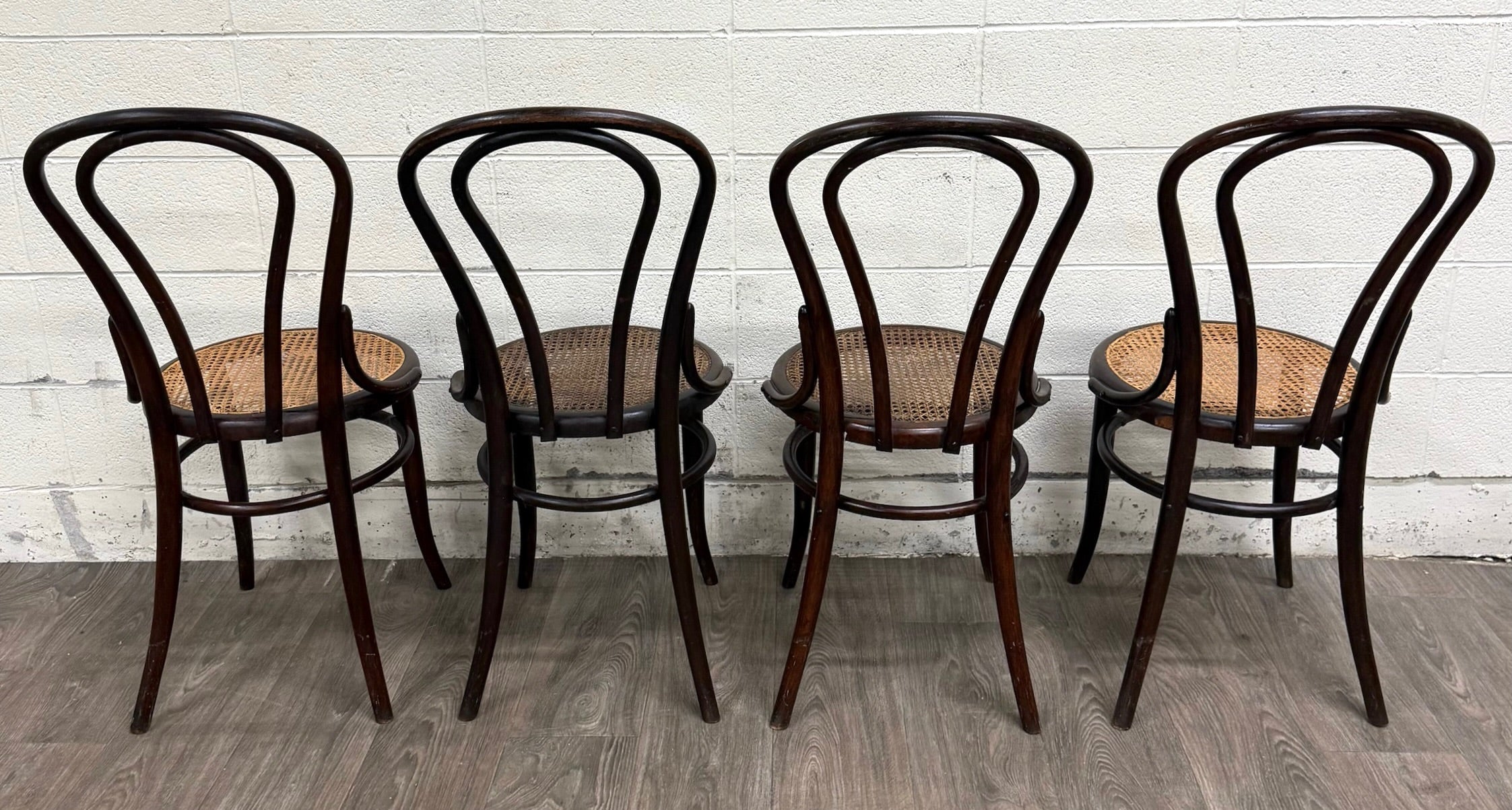 Antique Thonet Style Bentwood Caned Seat Dining Chairs - Set of 4