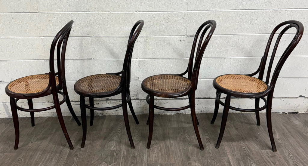 Antique Thonet Style Bentwood Caned Seat Dining Chairs - Set of 4