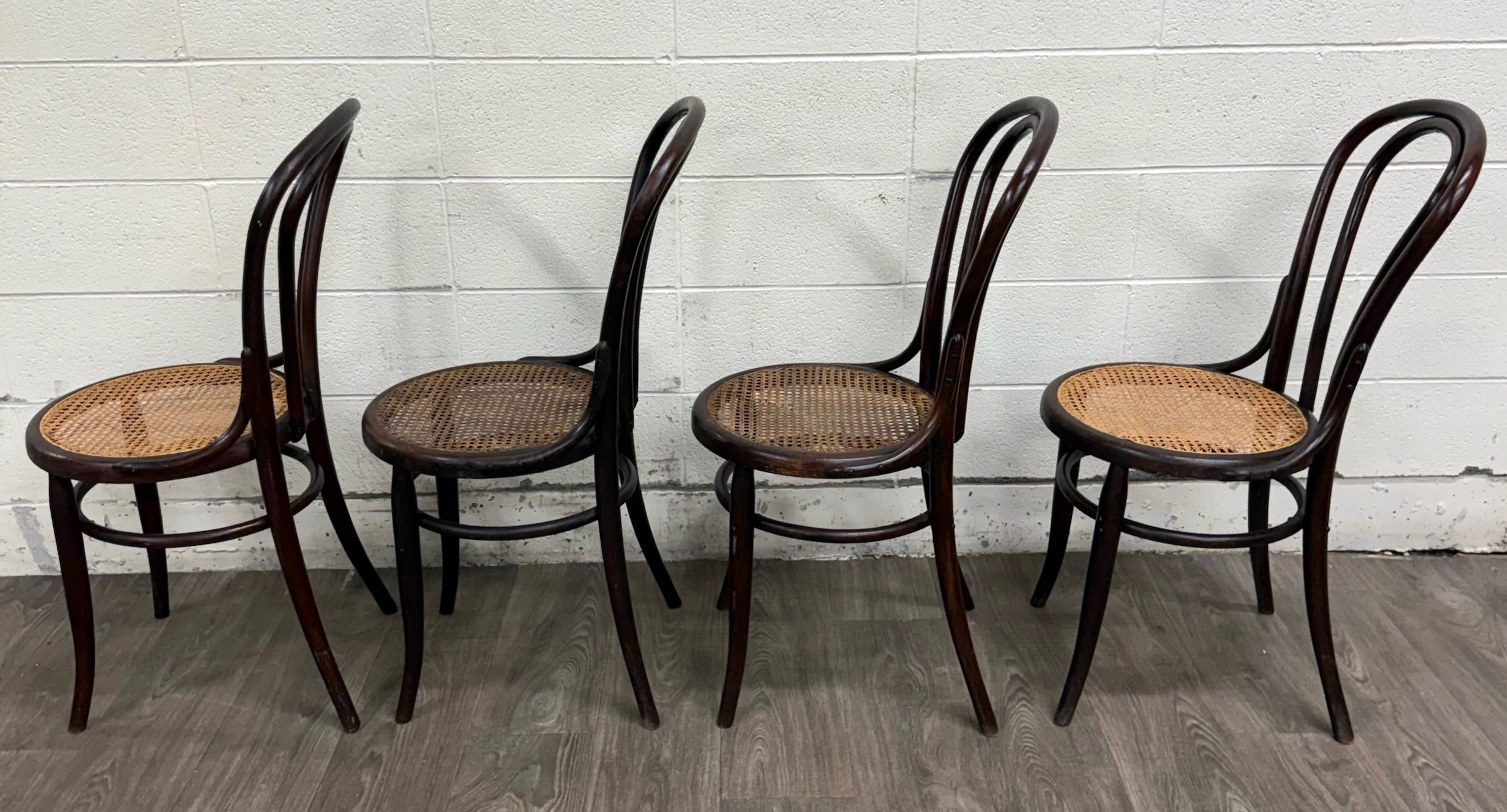 Antique Thonet Style Bentwood Caned Seat Dining Chairs - Set of 4