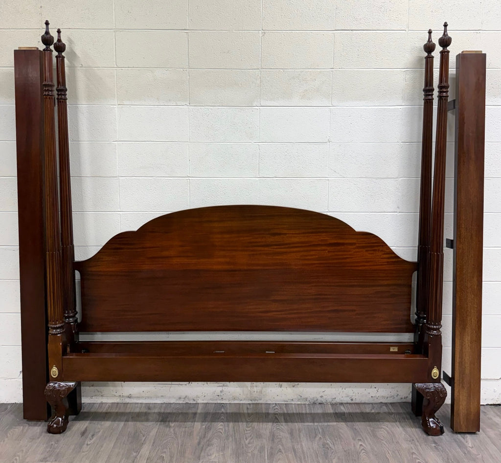 Vintage King Size Councill Craftsman Chippendale Mahogany Carved Four Poster Bed