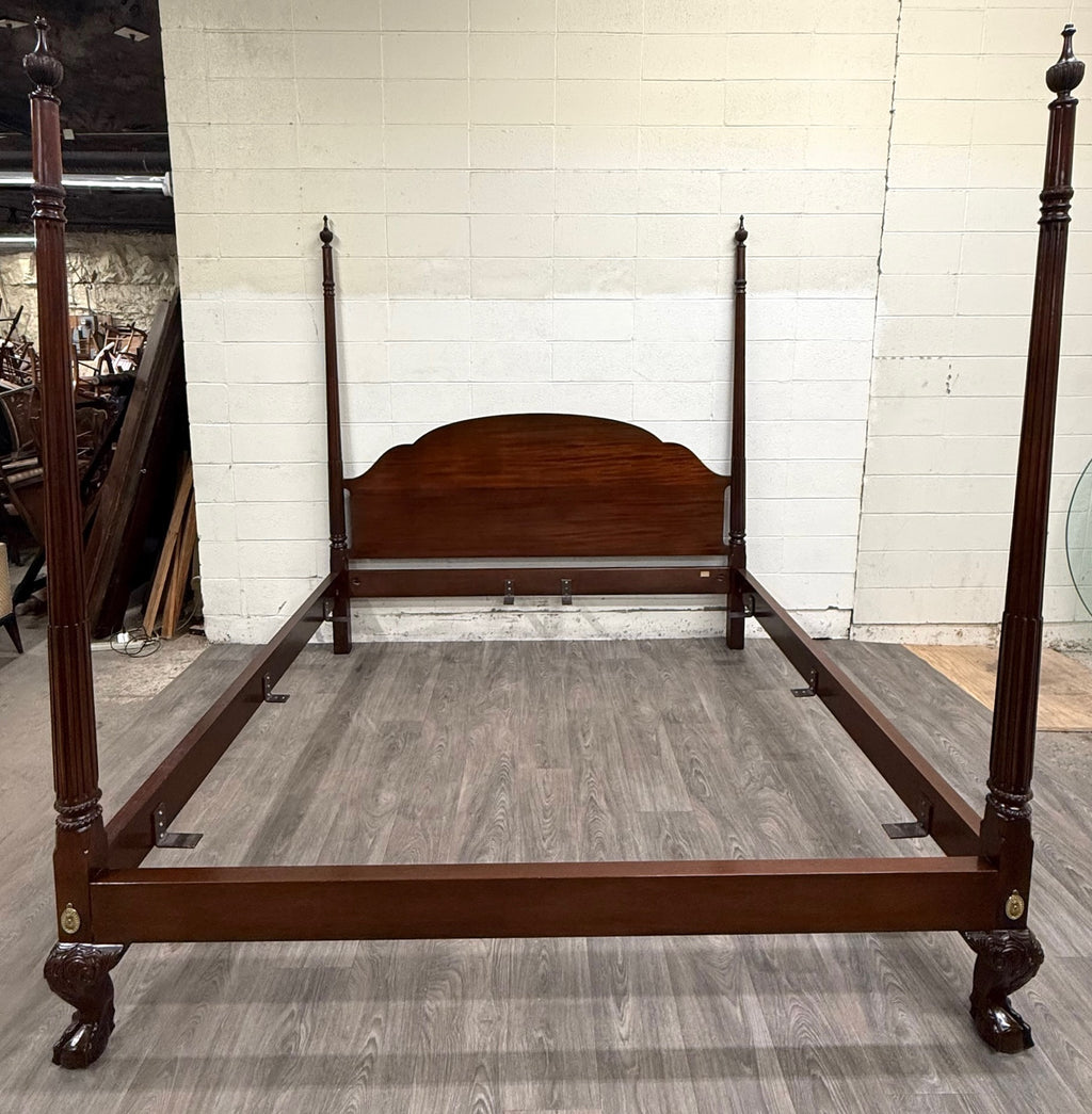 Vintage King Size Councill Craftsman Chippendale Mahogany Carved Four Poster Bed