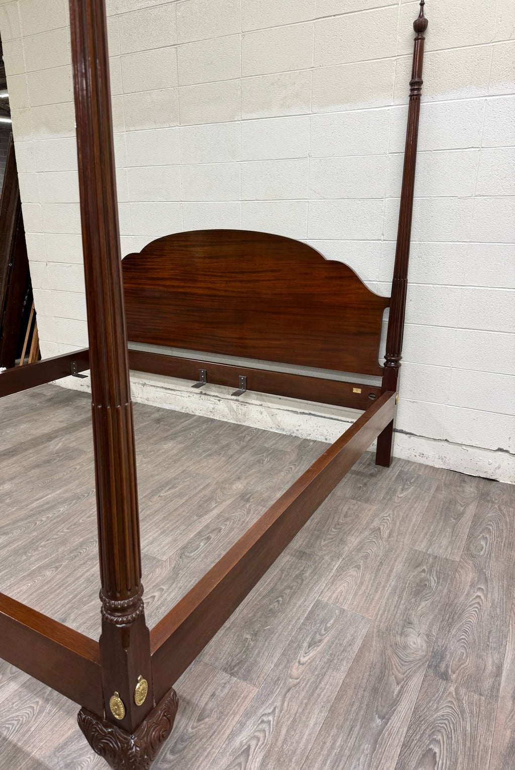 Vintage King Size Councill Craftsman Chippendale Mahogany Carved Four Poster Bed