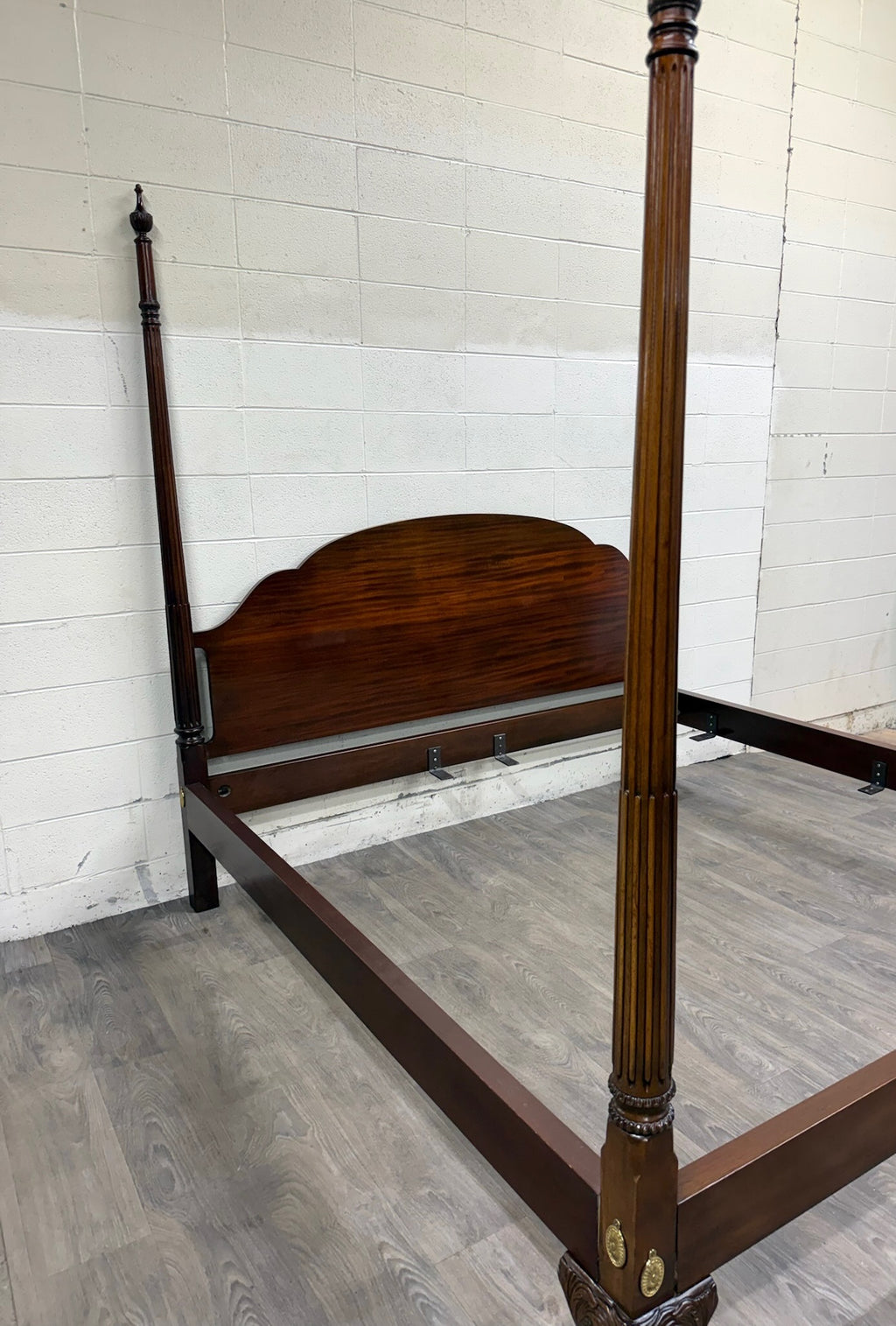 Vintage King Size Councill Craftsman Chippendale Mahogany Carved Four Poster Bed