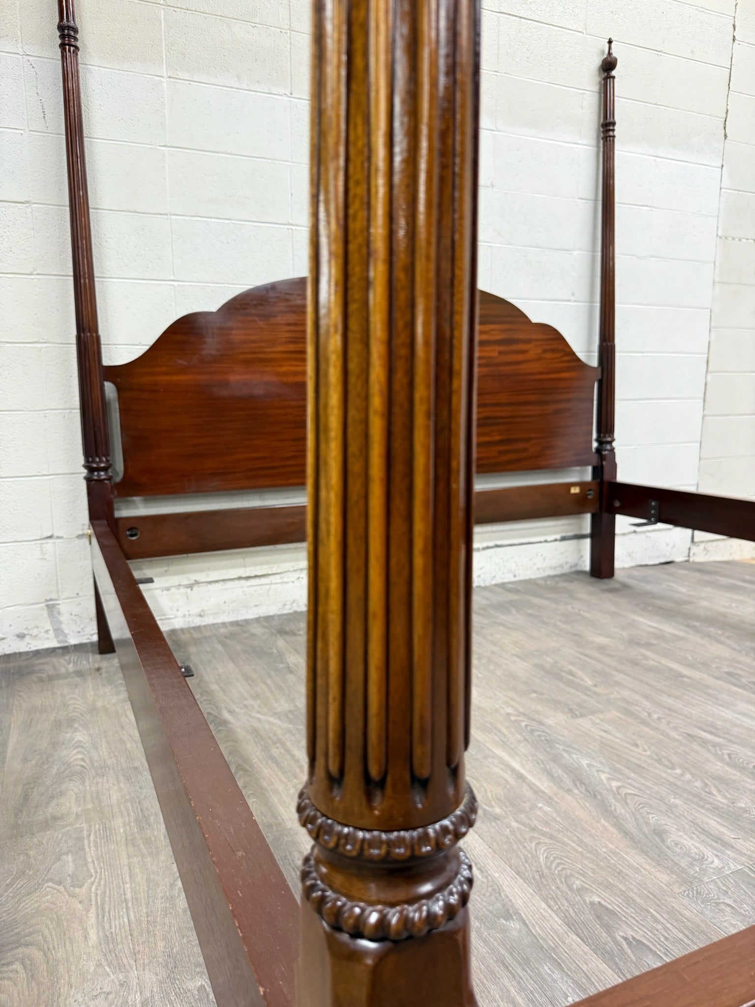 Vintage King Size Councill Craftsman Chippendale Mahogany Carved Four Poster Bed