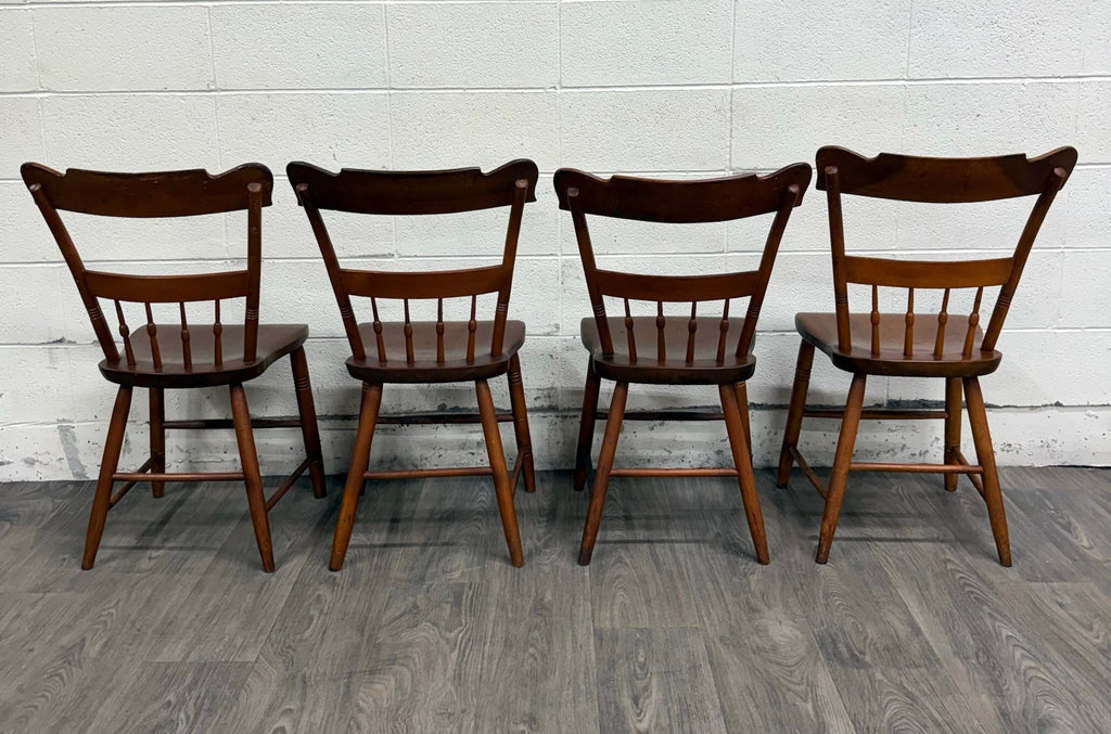 Antique American Country Farmhouse Plank Seat Dining Chairs - Set of 4