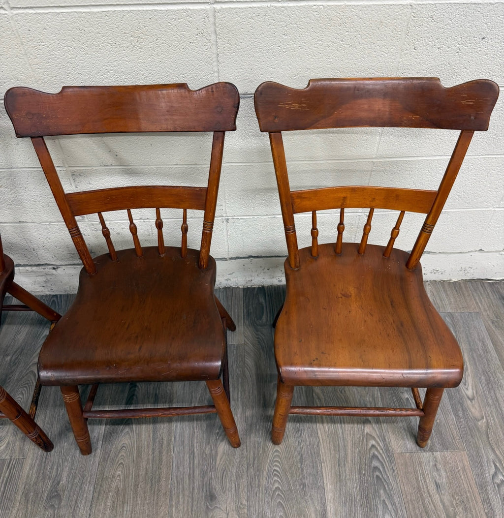 Antique American Country Farmhouse Plank Seat Dining Chairs - Set of 4