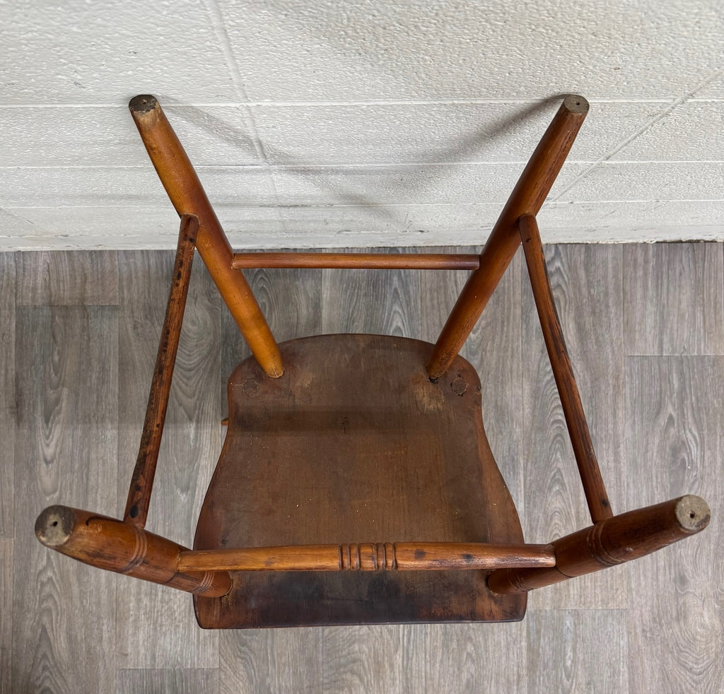 Antique American Country Farmhouse Plank Seat Dining Chairs - Set of 4