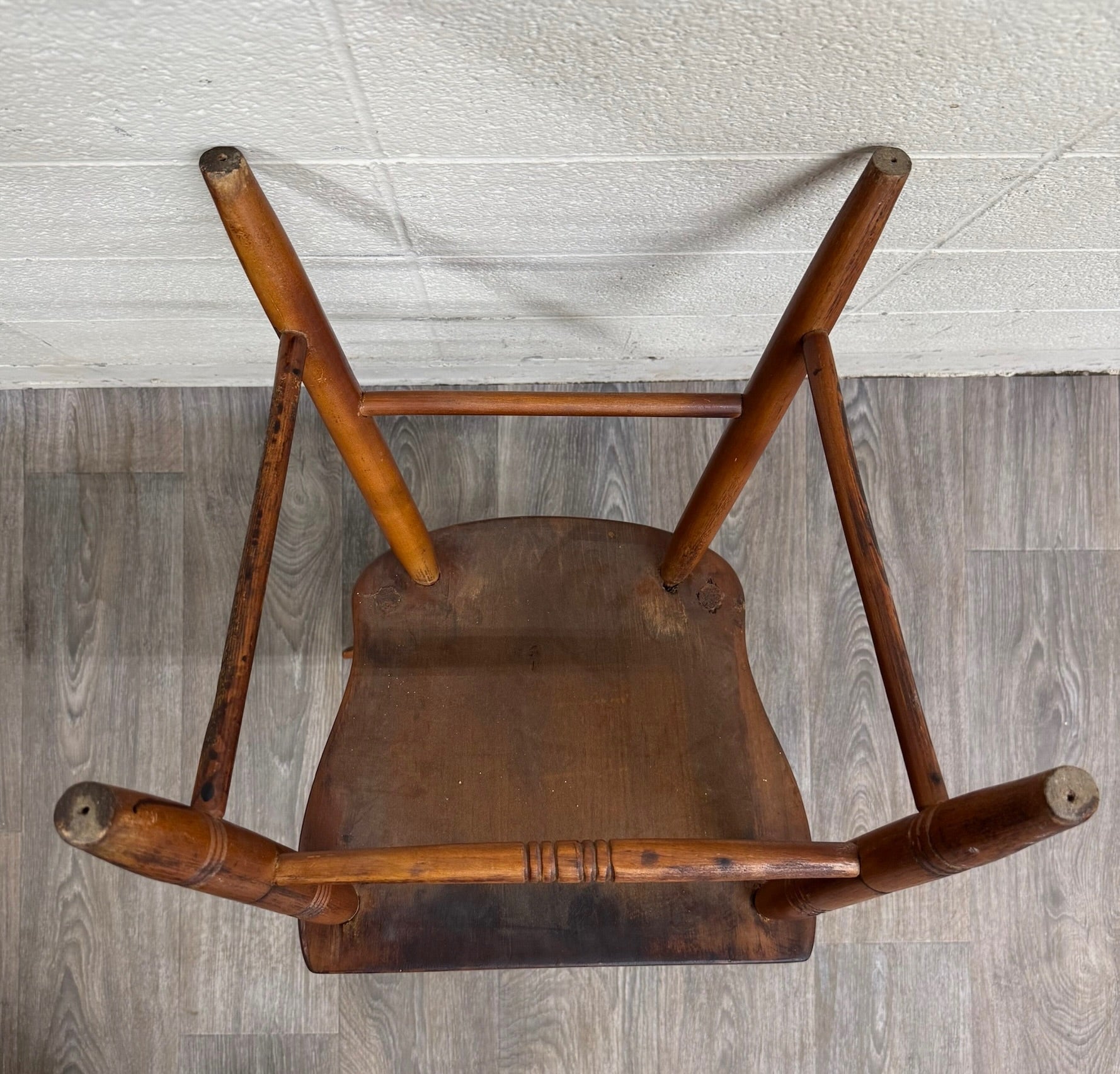 Antique American Country Farmhouse Plank Seat Dining Chairs - Set of 4
