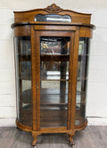 Antique Victorian Edwardian Quarter Sawn Tiger Oak Curved China Cabinet Curio