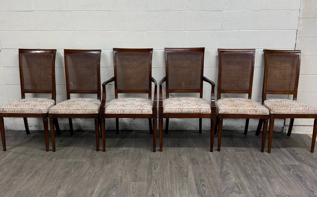 Vintage Neoclassical French Regency Style Cane Back Dining Chairs - Set of 6