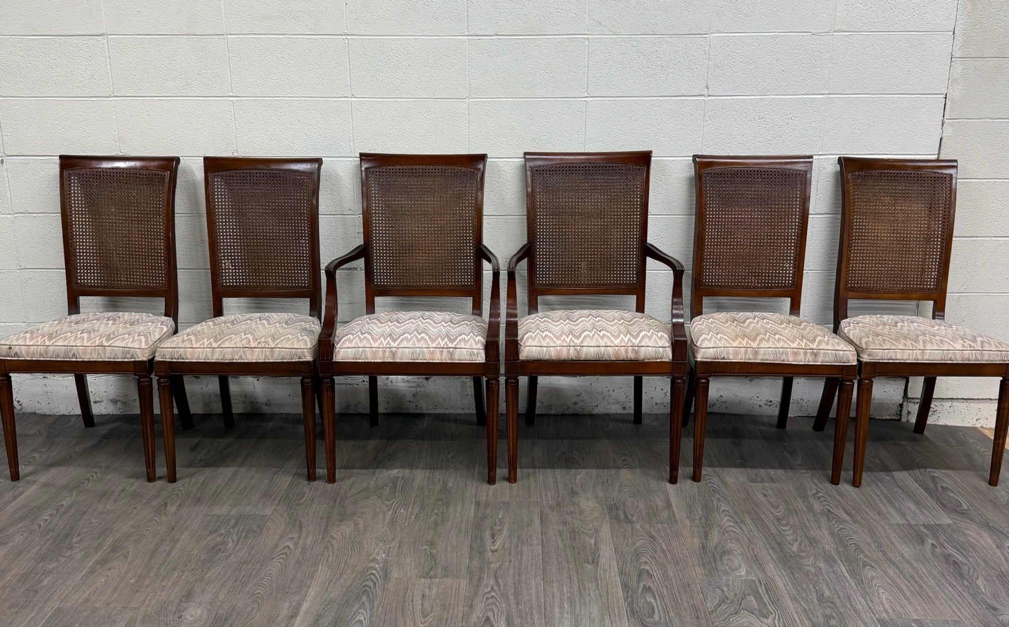 Vintage Neoclassical French Regency Style Cane Back Dining Chairs - Set of 6