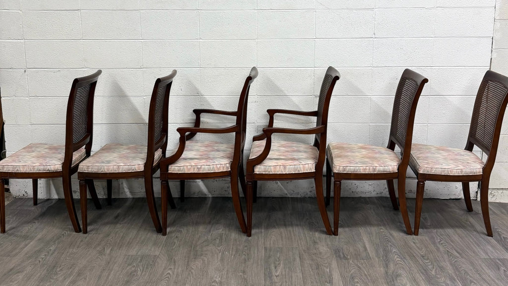 Vintage Neoclassical French Regency Style Cane Back Dining Chairs - Set of 6
