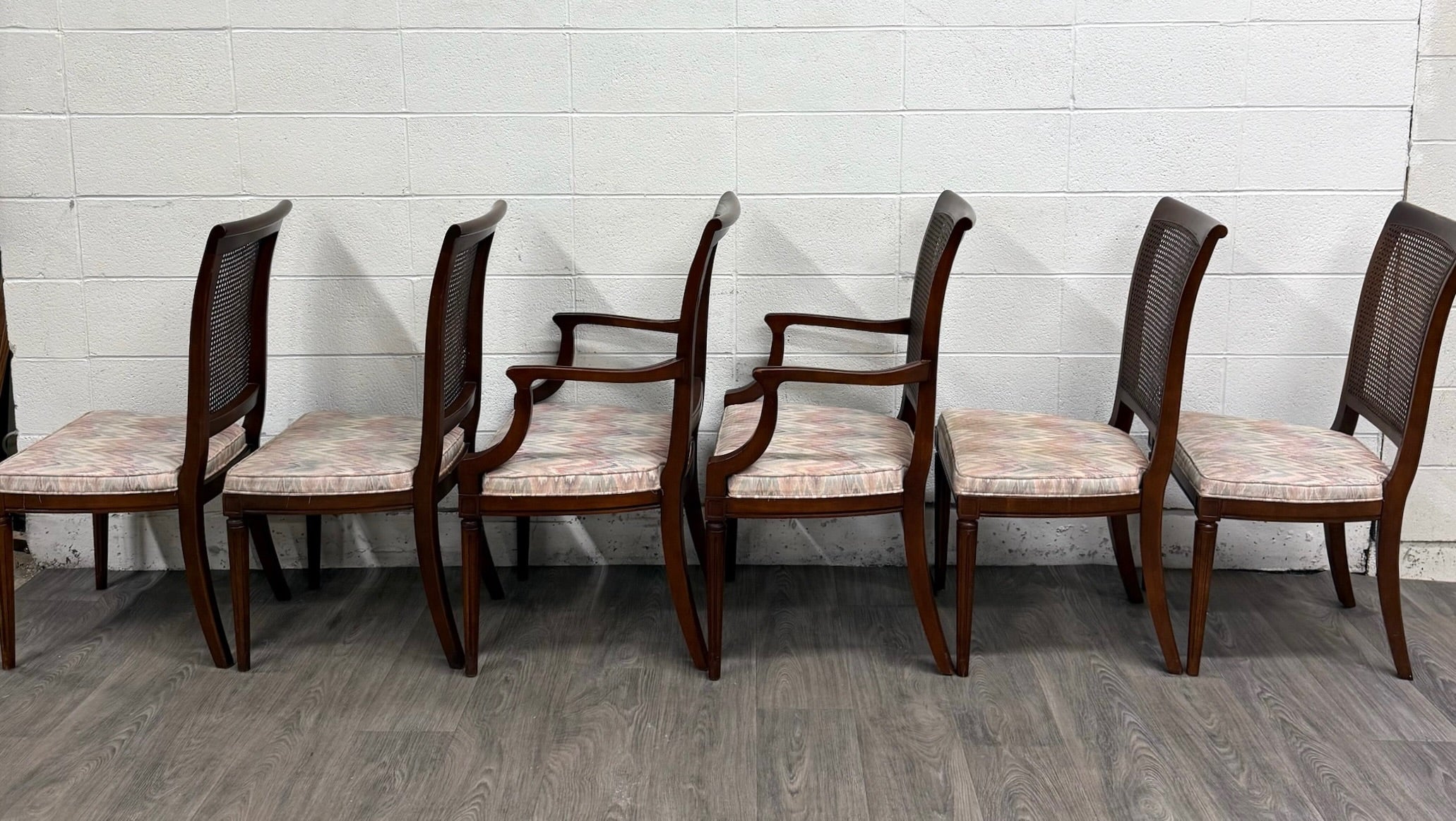 Vintage Neoclassical French Regency Style Cane Back Dining Chairs - Set of 6