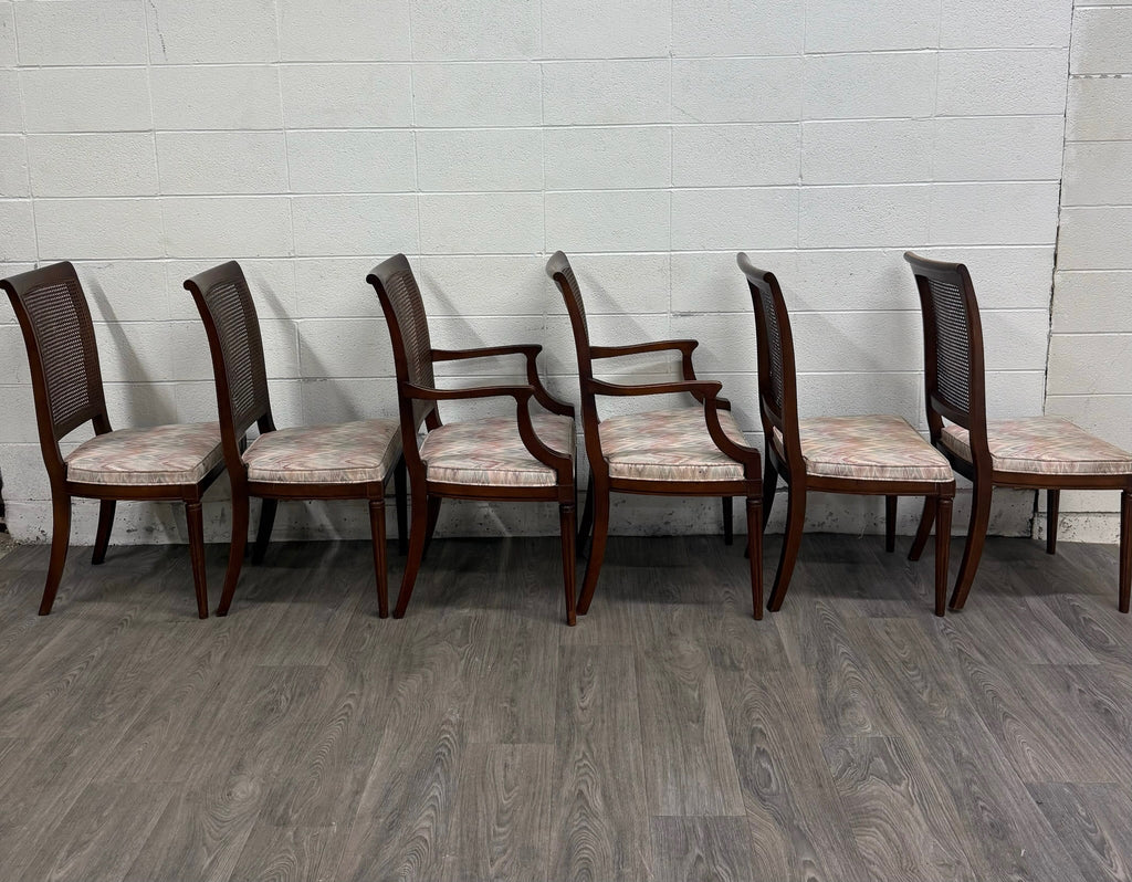 Vintage Neoclassical French Regency Style Cane Back Dining Chairs - Set of 6