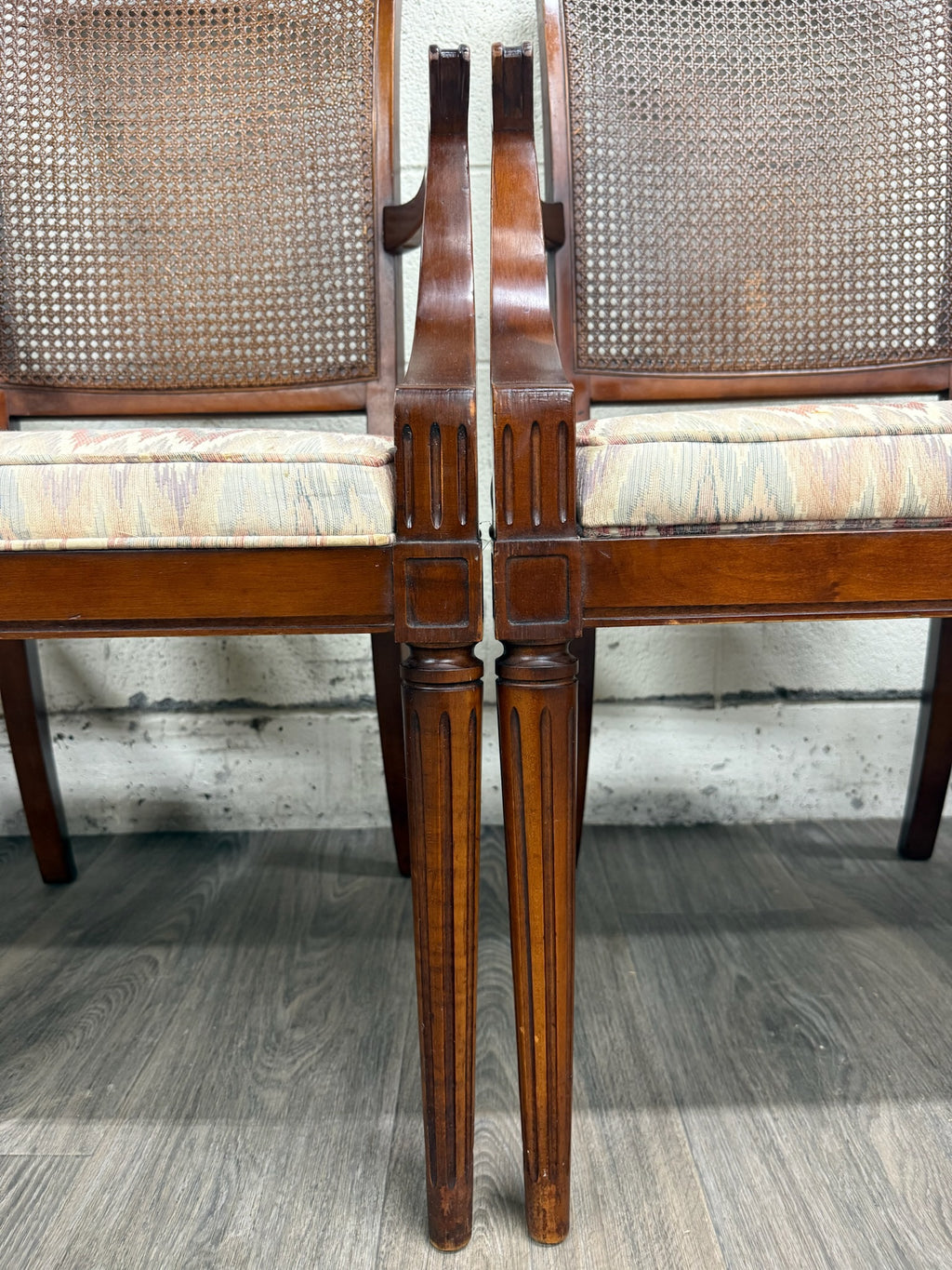 Vintage Neoclassical French Regency Style Cane Back Dining Chairs - Set of 6