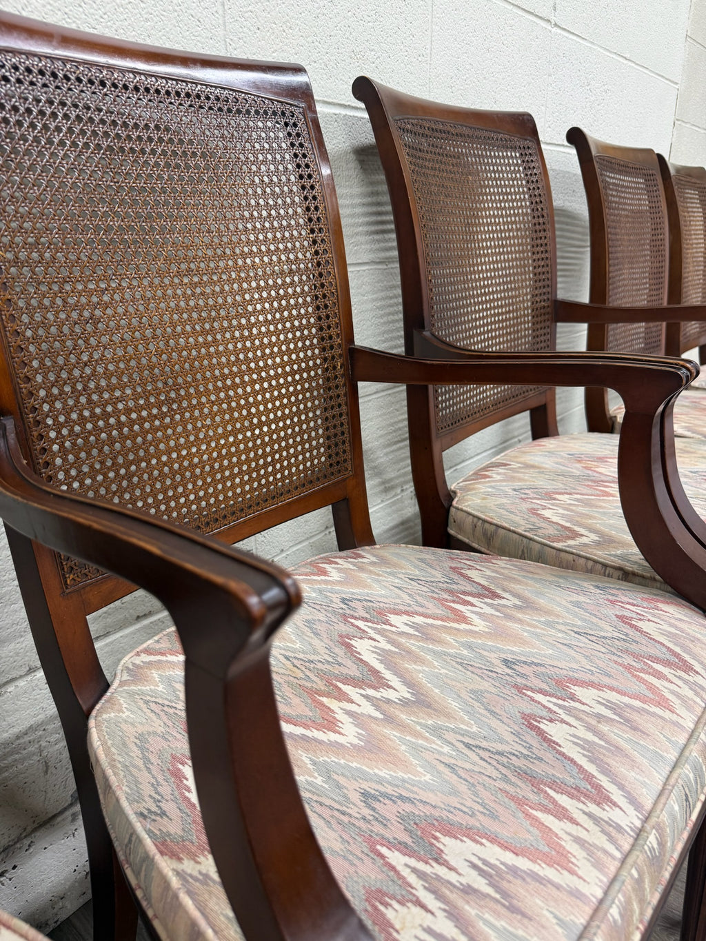 Vintage Neoclassical French Regency Style Cane Back Dining Chairs - Set of 6