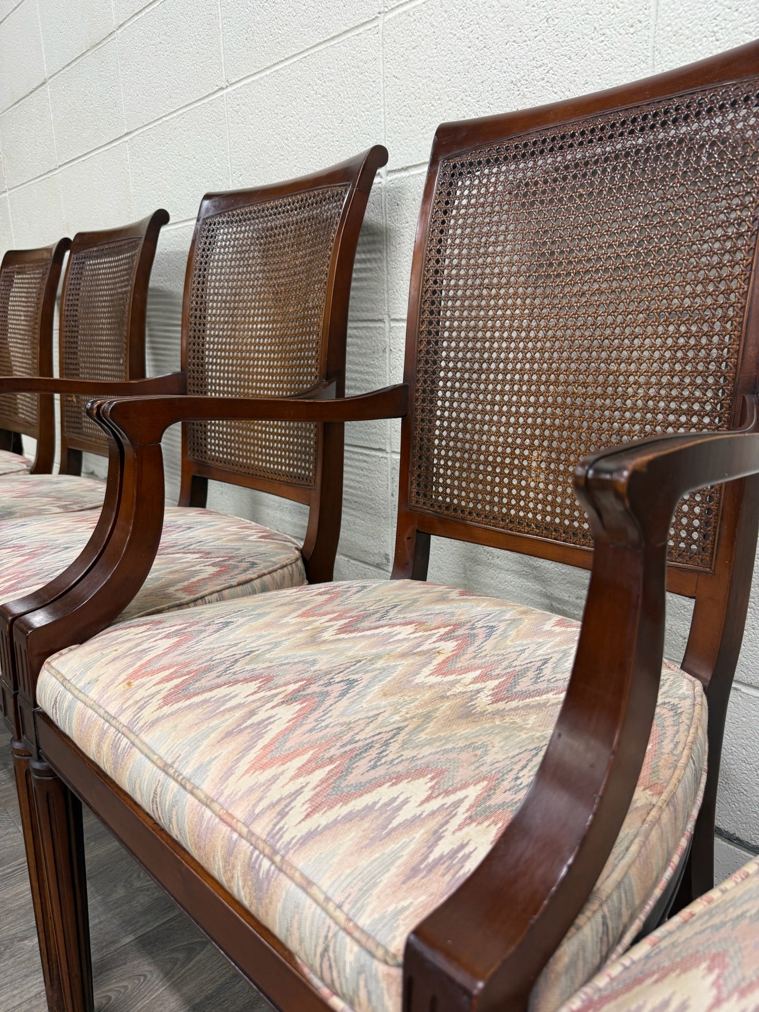 Vintage Neoclassical French Regency Style Cane Back Dining Chairs - Set of 6